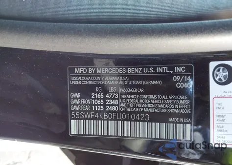 2015 Mercedes-Benz C 300 4Matic/Luxury 4Matic/Sport 4Matic из США, поврежденный, VIN 55SWF4KB0FU010423